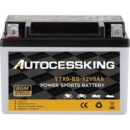 YTX9-BS ATV Motorcycle Battery, 12v 8ah Sealed AGM Rechargeable Motorcycle Batteries, YTX9 BS  Lead Acid Replacement Battery For Honda YUASA Yamaha, Maintenance Free High Performance SLA Battery