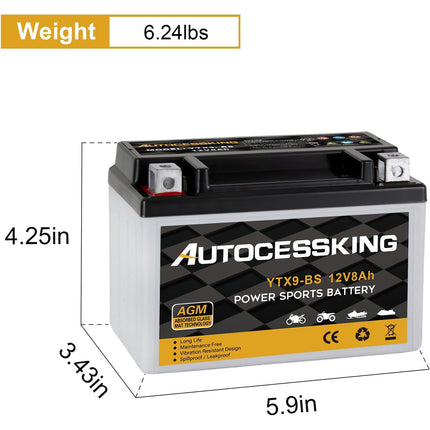 YTX9-BS ATV Motorcycle Battery, 12v 8ah Sealed AGM Rechargeable Motorcycle Batteries, YTX9 BS  Lead Acid Replacement Battery For Honda YUASA Yamaha, Maintenance Free High Performance SLA Battery