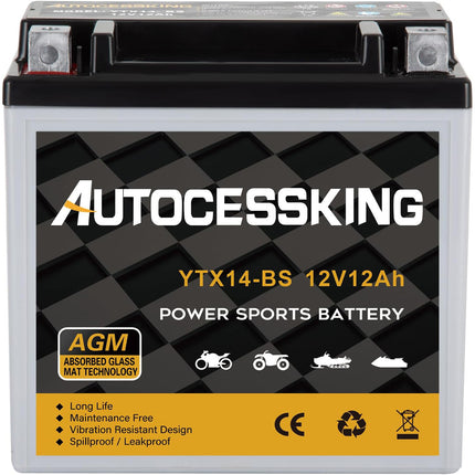 YTX12-BS ATV Motorcycle Battery, 12v 10ah Sealed AGM Rechargeable Motorcycle Batteries, YTX12-BS Lead Acid Replacement Battery For Honda YUASA Yamaha, Maintenance Free High Performance SLA Battery