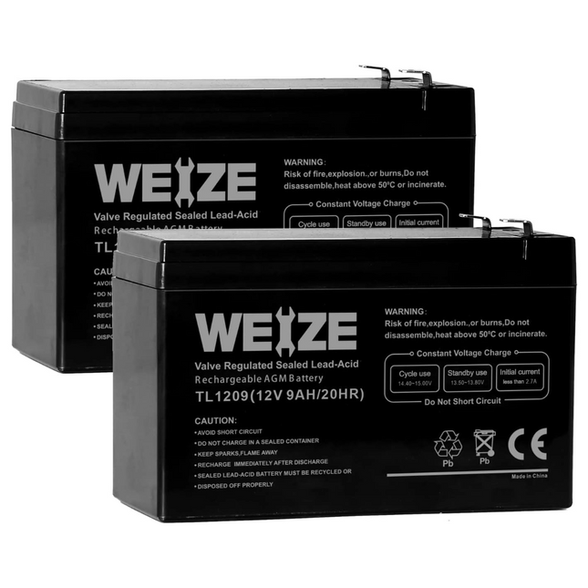 2-PACK 12V 9AH Sealed Lead Acid Battery with F2 Terminals, Rechargeable Replaces 12 Volt 8AH 10AH for Razor e200 / e200s / e225 / e300, APC UPS Computer Backup Power (BX1300LCD) WEIZE