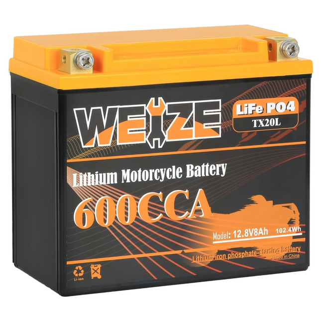 Weize Lithium YTX20L-BS, Group 20, 600A LiFePO4 Motorcycle Battery, 12V 8AH ATV, UTV, Jet Ski, 4 Wheeler, Snowmobile, Personal Watercraft, Seadoo, Polaris, Generator and Riding Lawn Mower Battery WEIZE