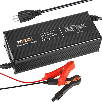 14.6V 20A LiFePO4 Battery Charger, Intelligent AC-DC LiFePO4 Lithium Battery Smart Charger for 12V Lithium Iron Phosphate Batteries, Support Fast Charging WEIZE