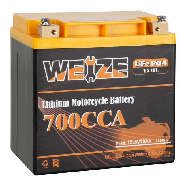 WEIZE 12V 10AH Lithium YTX30L-BS, 700CCA LiFePO4 YTX30L Motorcycle Battery, ATV, UTV, Jet Ski, Scooter, Lawn Mower, Tractor, Generator Battery, Built-in Smart BMS WEIZE