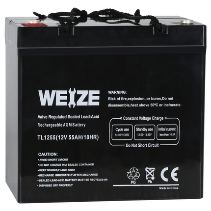 12V 55AH Deep Cycle Battery UB12550 for Power Scooter Wheelchair Mobility Emergency UPS System Trolling Motor WEIZE