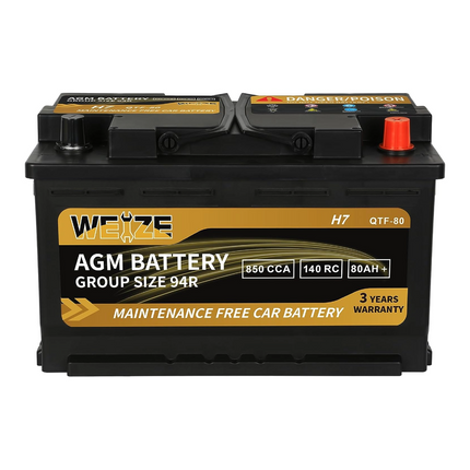 Weize Platinum AGM Battery BCI Group 94R - 12v 80ah H7 Size 94R Automotive Battery, 140RC, 850CCA, 36 Months Warranty WEIZE