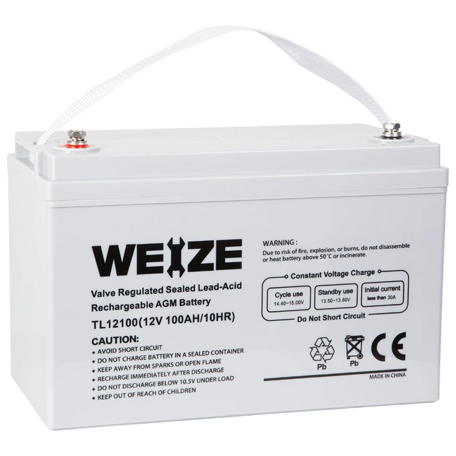 WEIZE New 12V 100AH AGM SLA Deep Cycle Battery (Light Grey) WEIZE