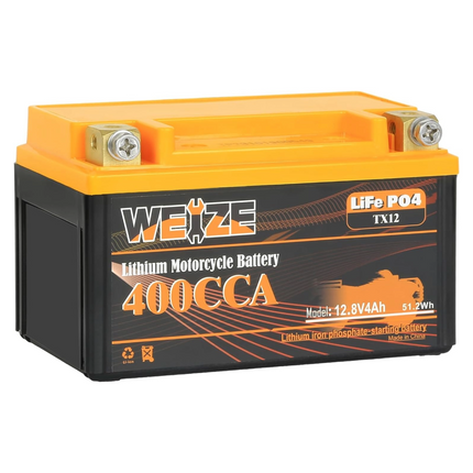 Weize Lithium YTX12, 400A LiFePO4 Motorcycle Battery, 12V 4AH ATV, UTV, Tractor, Generator, Scooter, Personal Watercraft, Seadoo, Jet Ski, Snowmobile and 4 Wheeler Battery WEIZE