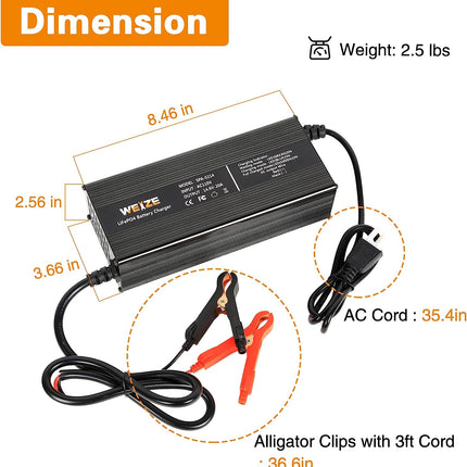 14.6V 20A LiFePO4 Battery Charger, Intelligent AC-DC LiFePO4 Lithium Battery Smart Charger for 12V Lithium Iron Phosphate Batteries, Support Fast Charging WEIZE