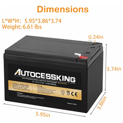 12V 12AH Sealed Lead Acid Battery Rechargeable AGM Battery with F2 Terminal Replacement for UPS Backup Power, Electronic Toys and Scooter, Wheel Chair, Emergency Lighting