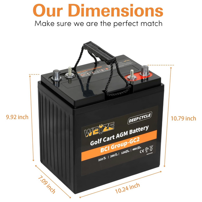 Weize 6V Golf Cart Battery, 210ah BCI Group GC2 Deep Cycle AGM Scrubber Battery WEIZE