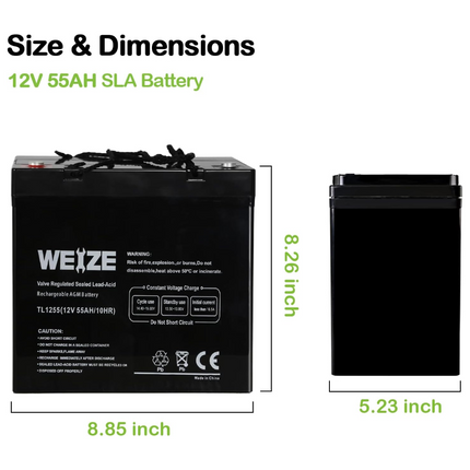 12V 55AH Deep Cycle Battery UB12550 for Power Scooter Wheelchair Mobility Emergency UPS System Trolling Motor WEIZE