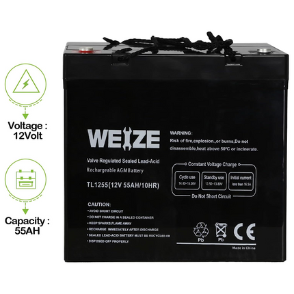 12V 55AH Deep Cycle Battery UB12550 for Power Scooter Wheelchair Mobility Emergency UPS System Trolling Motor WEIZE