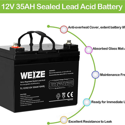 12V 35AH Deep Cycle Battery for Scooter Pride Mobility Jazzy Select Electric Wheelchair (2-PACK) WEIZE