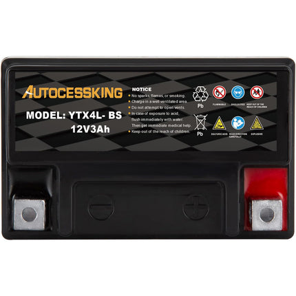 YTX4L-BS ATV Motorcycle Battery, 12v 3ah Sealed AGM Rechargeable Motorcycle Batteries, YTX4L BS  Lead Acid Replacement Battery For Honda YUASA Yamaha, Maintenance Free High Performance SLA Battery