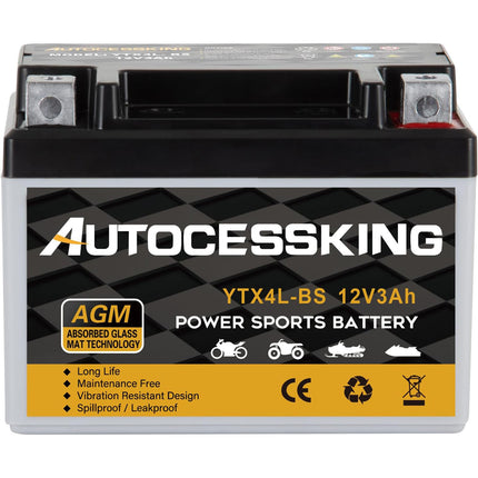 YTX4L-BS ATV Motorcycle Battery, 12v 3ah Sealed AGM Rechargeable Motorcycle Batteries, YTX4L BS  Lead Acid Replacement Battery For Honda YUASA Yamaha, Maintenance Free High Performance SLA Battery