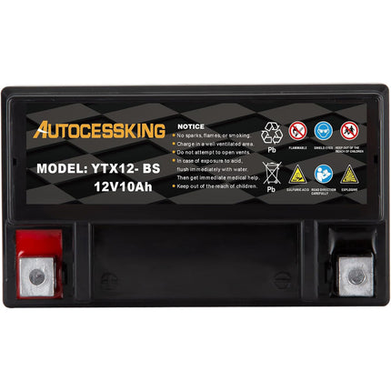 YTX12-BS ATV Motorcycle Battery, 12v 10ah Sealed AGM Rechargeable Motorcycle Batteries, YTX12-BS Lead Acid Replacement Battery For Honda YUASA Yamaha, Maintenance Free High Performance SLA Battery