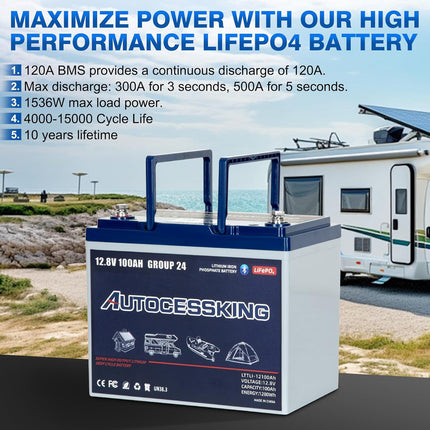 12v 100ah Lifepo4 Lithium Battery,12 Volt Lithium Group Size 24 Battery, Travel Trailer Battery