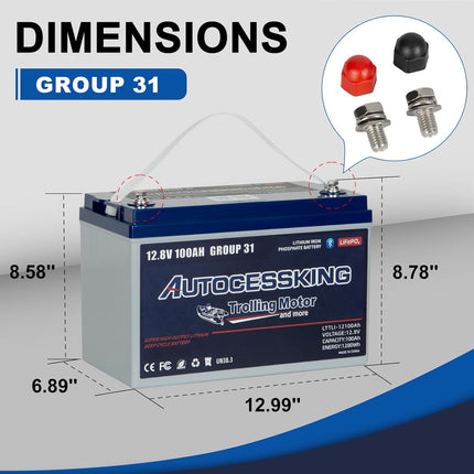 12v 100ah Lifepo4 Lithium Battery,12 Volt Lithium Group Size 31 Battery, Travel Trailer Battery