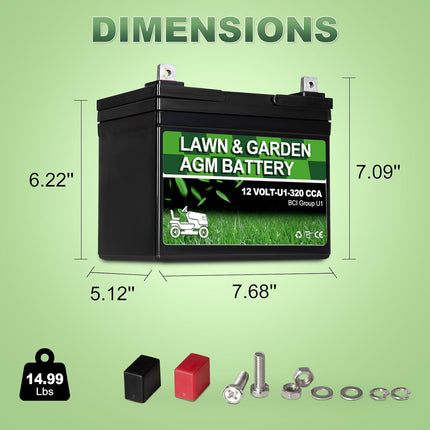 Lawn Mower Tractor Battery, 12v Lawn and Garden Tractor Battery, AGM Powered Lawnmower Batteries 12 Volt, 320 cca Mower Battery, U1 Generator Battery for John Deere Toro Cub Cadet and Craftsman