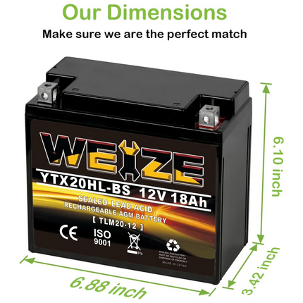 Weize YTX20HL-BS 12V 18Ah High Performance-Maintenance Free-Sealed AGM ETX20HL BS Motorcycle Battery WEIZE