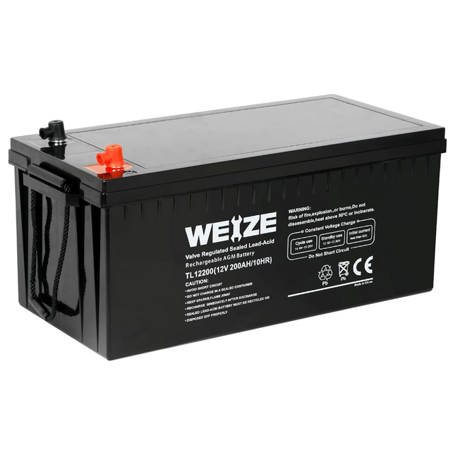 WEIZE AGM Group Size 4D Battery, 12 Volt 200Ah Deep Cycle Battery Perfect for RV, Caravan, Camping, Camper Trailers, Camper Vans, Motor-Homes, Marine, 4WDs & Off Grid Solar WEIZE