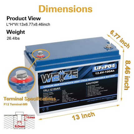 SALE - WEIZE 12V 100Ah 1280Wh Lithium Battery, Group 31 Deep Cycle LiFePO4 Battery WEIZE