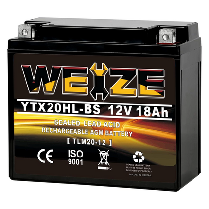 Weize YTX20HL-BS 12V 18Ah High Performance-Maintenance Free-Sealed AGM ETX20HL BS Motorcycle Battery WEIZE