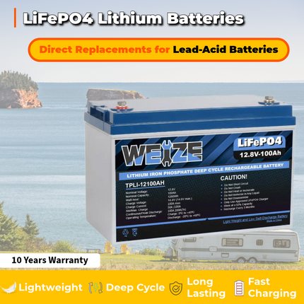 SALE - WEIZE 12V 100Ah 1280Wh Lithium Battery, Group 31 Deep Cycle LiFePO4 Battery WEIZE