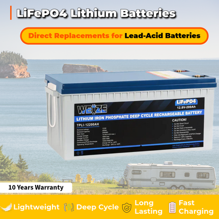 WEIZE 12V 200Ah 2560Wh Lithium Battery, Deep Cycle LiFePO4 Battery for RV, Solar, Marine, Overland/Van, and Off Grid Applications