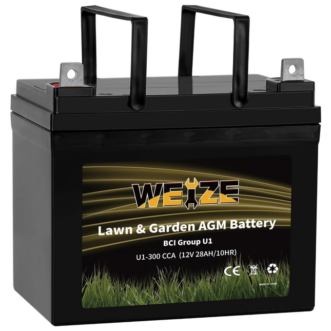 Weize Lawn & Garden AGM Battery, 12V 300CCA BCI Group U1 SLA Starting Battery for Lawn, Tractors and Mowers, Compatible with John Deere, Toro, Cub Cadet, and Craftsman WEIZE