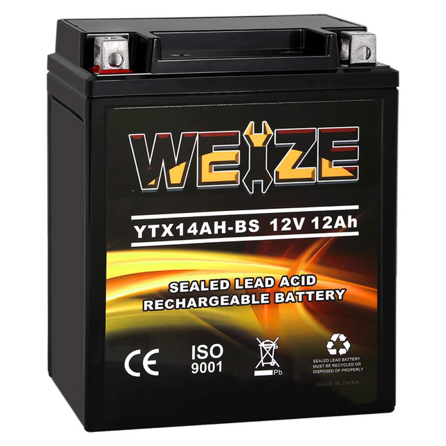 Weize YTX14AH-BS 12V 12Ah High Performance-Maintenance Free-Sealed AGM ATV Motorcycle Battery for Polaris Sportsman 570 Trail Blazer 250 Ranger 400 500 Suzuki King Quad 300 QuadRunner 250 WEIZE