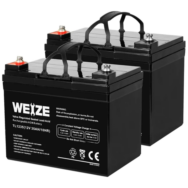 12V 35AH Deep Cycle Battery for Scooter Pride Mobility Jazzy Select Electric Wheelchair (2-PACK) WEIZE