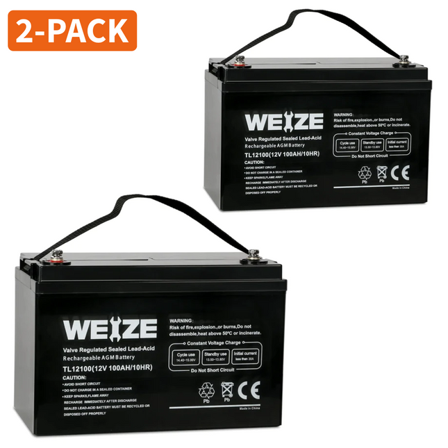 WEIZE AGM Battery, Deep Cycle Lead Acid Battery for RV, Solar, Camping, Cabin, Marine and Off-Grid System WEIZE