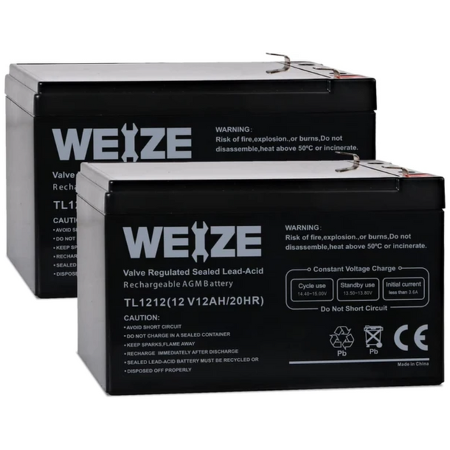 12 Volt 12AH SLA Rechargeable Battery Replace UB12120, EXP1212, 6FM12, LHR12-12, GPS12-12, F2 (2-PACK) WEIZE