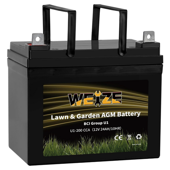 Weize Lawn & Garden AGM Battery, 12V 200CCA BCI Group U1 SLA Starting Battery for Lawn, Tractors and Mowers, Compatible with John Deere, Toro, Cub Cadet, and Craftsman WEIZE