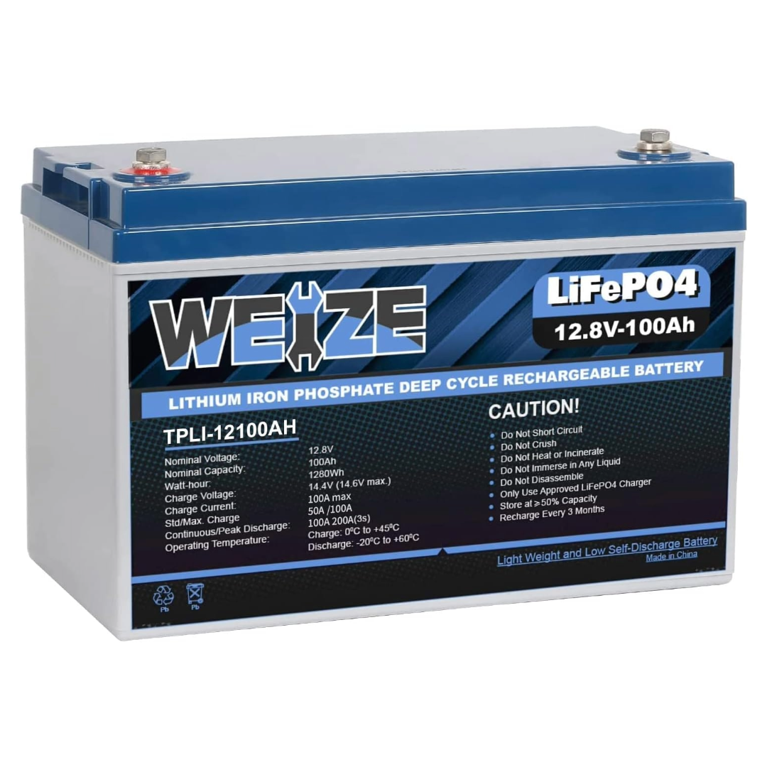 WEIZE 12V 100Ah 1280Wh Lithium Battery, Group 31 Deep Cycle LiFePO4 Battery (2-PACK) WEIZE