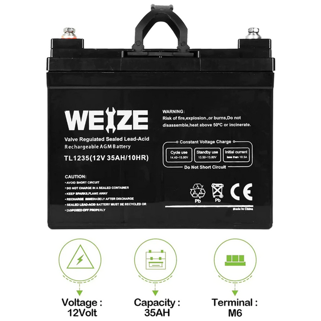 12V 35AH Deep Cycle Battery for Scooter Pride Mobility Jazzy Select Electric Wheelchair (2-PACK) WEIZE